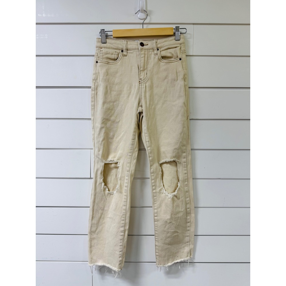 RSQ Womens High Rise Straight Leg Distressed Jeans Cream Size 25 Knee Blowout